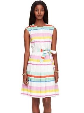 Kate Spade Striped Belted A-Line Dress in Pastel Multi